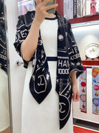 CC Square Scarf 140 CM In Black Mix White Cashmere And Silk 407280