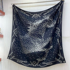 Square Scarf 140 CM Charcoal Blue Pattern Cashmere And Silk