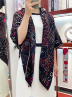 CC Square Scarf 140 CM In Black Colorful Cashmere And Silk 411594