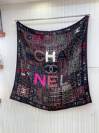 CC Square Scarf 140 CM In Black Colorful Cashmere And Silk 411594
