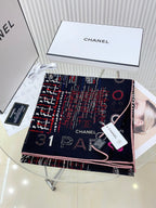 CC Square Scarf 140 CM In Black Colorful Cashmere And Silk 411594