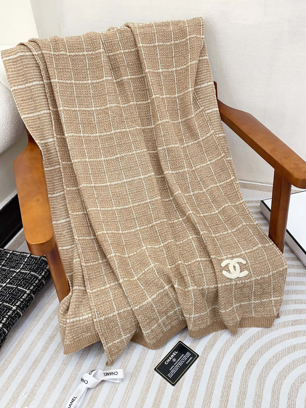 CC Scarf 180 CM In Light Brown With White Stripes Cashmere 415179