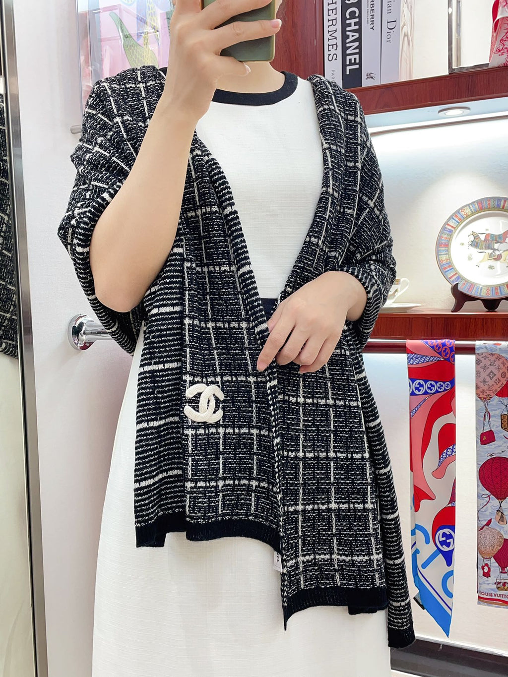 CC Scarf 180 CM In Black With White Stripes Cashmere 415181