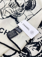 CC Square Scarf 140 CM In White Black Cashmere And Silk 416900