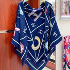 CC Square Scarf 140 CM In Dark Blue Colorful Cashmere Silk 418207