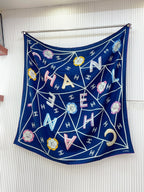 CC Square Scarf 140 CM In Dark Blue Colorful Cashmere Silk 418207