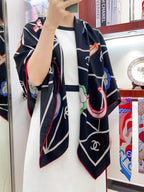 CC Square Scarf 140 CM In Black Colorful Cashmere Silk 418209