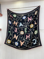 CC Square Scarf 140 CM In Black Colorful Cashmere Silk 418209