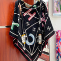 CC Square Scarf 140 CM In Black Colorful Cashmere Silk 418209