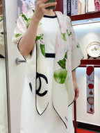 CC Square Scarf 140 CM In White Colorful Cashmere And Silk 418214