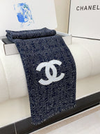 CC Scarf 190 CM In Charcoal Blue Mix White Cashmere  421408