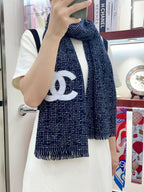 CC Scarf 190 CM In Charcoal Blue Mix White Cashmere  421408