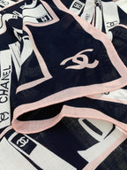 CC Square Scarf 140 CM In Black White Mix Pink Silk  422756