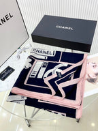 CC Square Scarf 140 CM In Black White Mix Pink Silk  422756