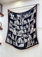 CC Square Scarf 140 CM In Black White Mix Pink Silk  422756