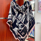 CC Square Scarf 140 CM In Black White Mix Pink Silk  422756