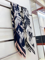 CC Square Scarf 140 CM In White Black Silk  422757