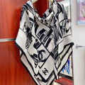 CC Square Scarf 140 CM In White Black Silk  422757