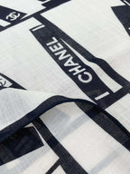 CC Square Scarf 140 CM In White Black Silk  422757