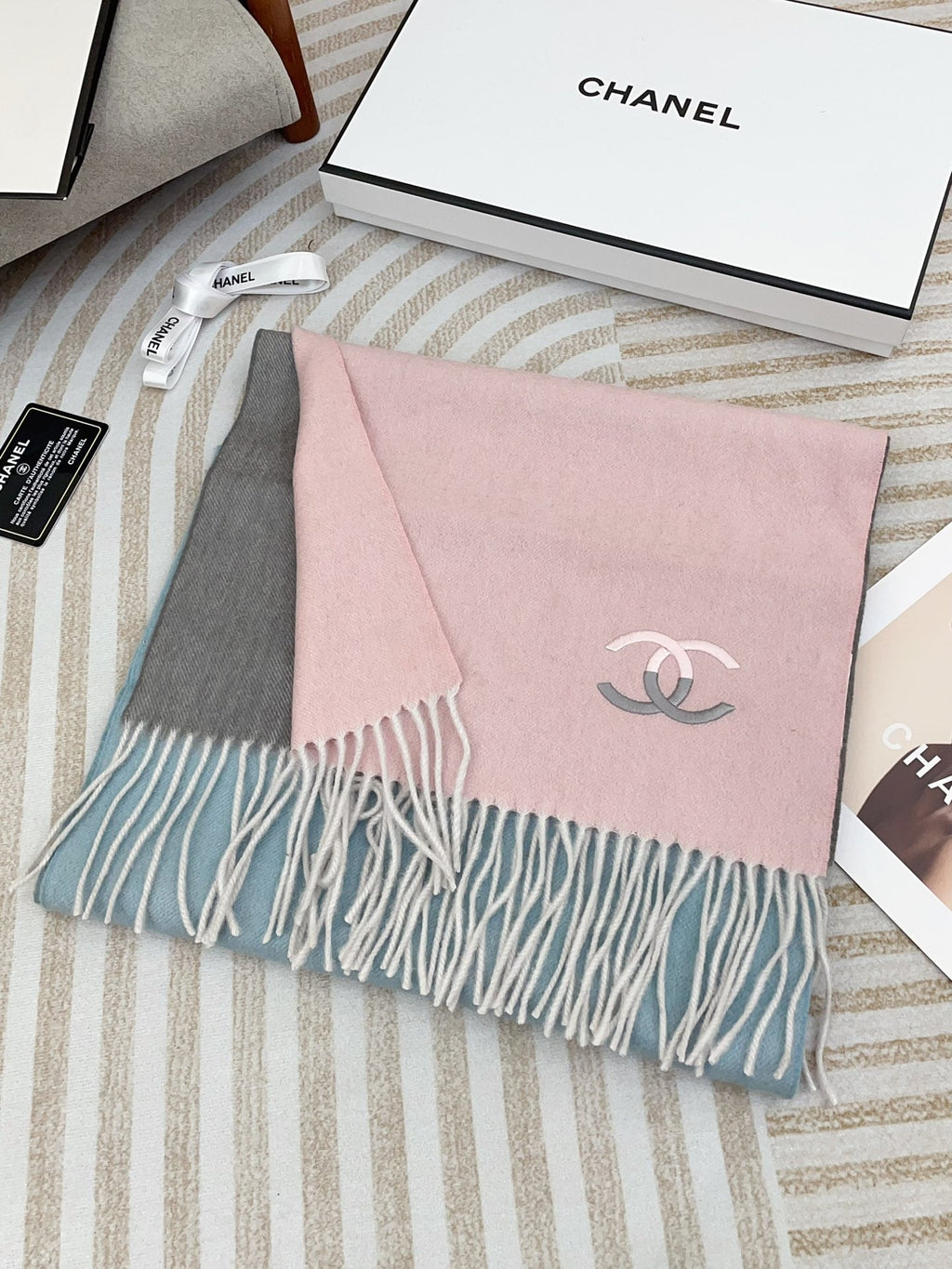 CC Scarf 180 CM In Pink Mix Grey Blue Cashmere 422761