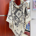 CC Square Scarf 140 CM In White Black Cashmere And Silk 424559