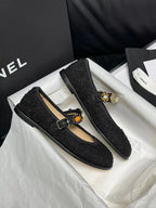 CC MARY JANES BLACK WOOL TWEED AND FABRIC