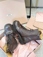 Miu short Boots Umber Brown Calfskin