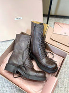 Miu short Boots Umber Brown Calfskin