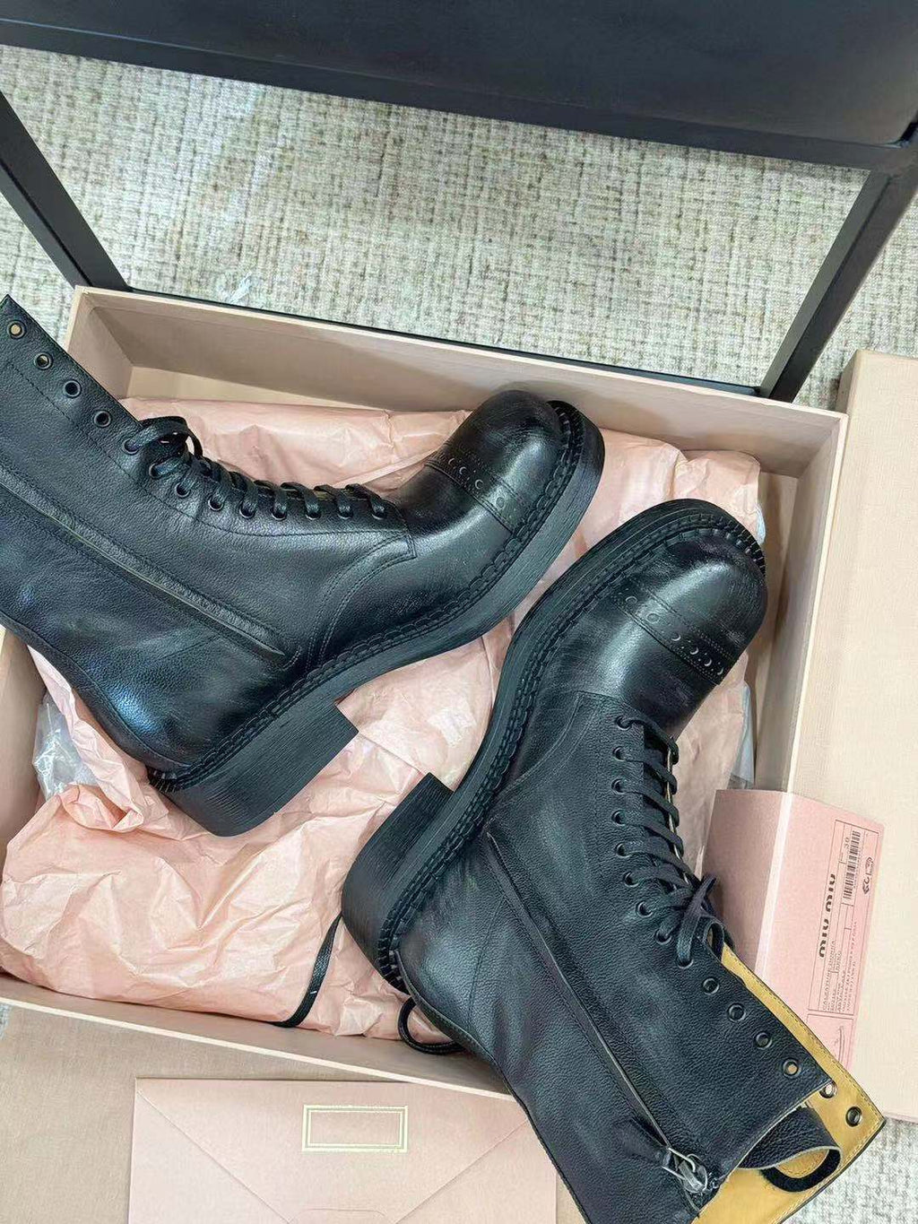 Miu Ankle Boots Black Paint Calfskin