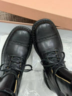 Miu Boots High Neck Black Paint Calfskin