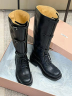 Miu Boots High Neck Black Paint Calfskin