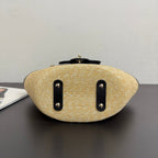 Chanel 2026 Shopping Bag 34cm Beige Black Straw Lambskin