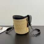Chanel 2026 Shopping Bag 34cm Beige Black Straw Lambskin