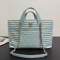 Chanel 26 Woven Beach Bag 46 White Light Blue Canvas Leather