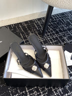mule sandal black tweed lambskin