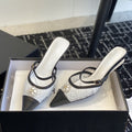 mule sandal white tweed black lambskin