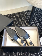 mule sandal white tweed black lambskin