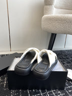 cross puffy slippers white black lycra fabric