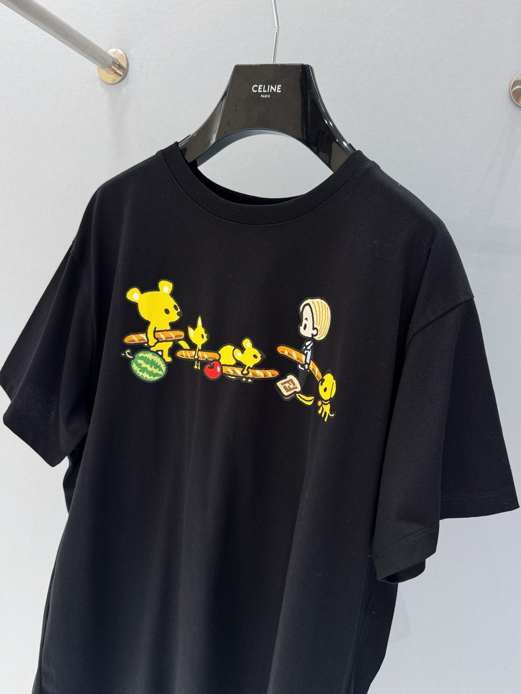 Fendi 25 Baguette Print Round Neck Short Sleeves Black Cotton
