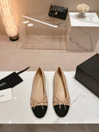 ballet flats beige black lambskin embroidery grosgrain