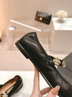 CC MARY JANES BLACK CALFSKIN LIGHT GOLD METALIC