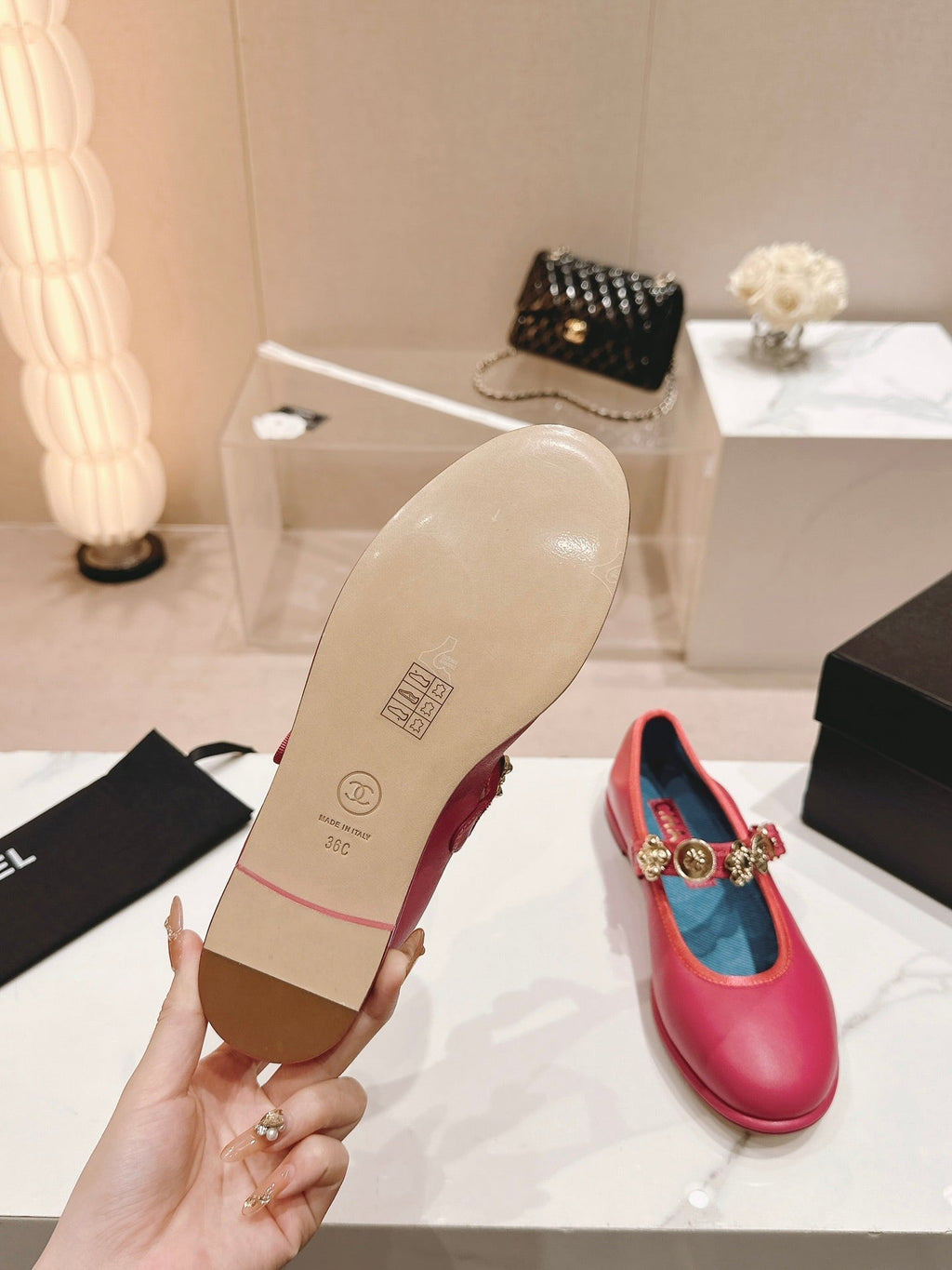 CC MARY JANES DARK RED CALFSKIN LIGHT GOLD METALIC
