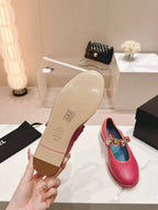 CC MARY JANES DARK RED CALFSKIN LIGHT GOLD METALIC