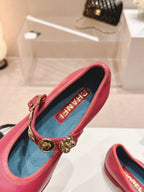 CC MARY JANES DARK RED CALFSKIN LIGHT GOLD METALIC
