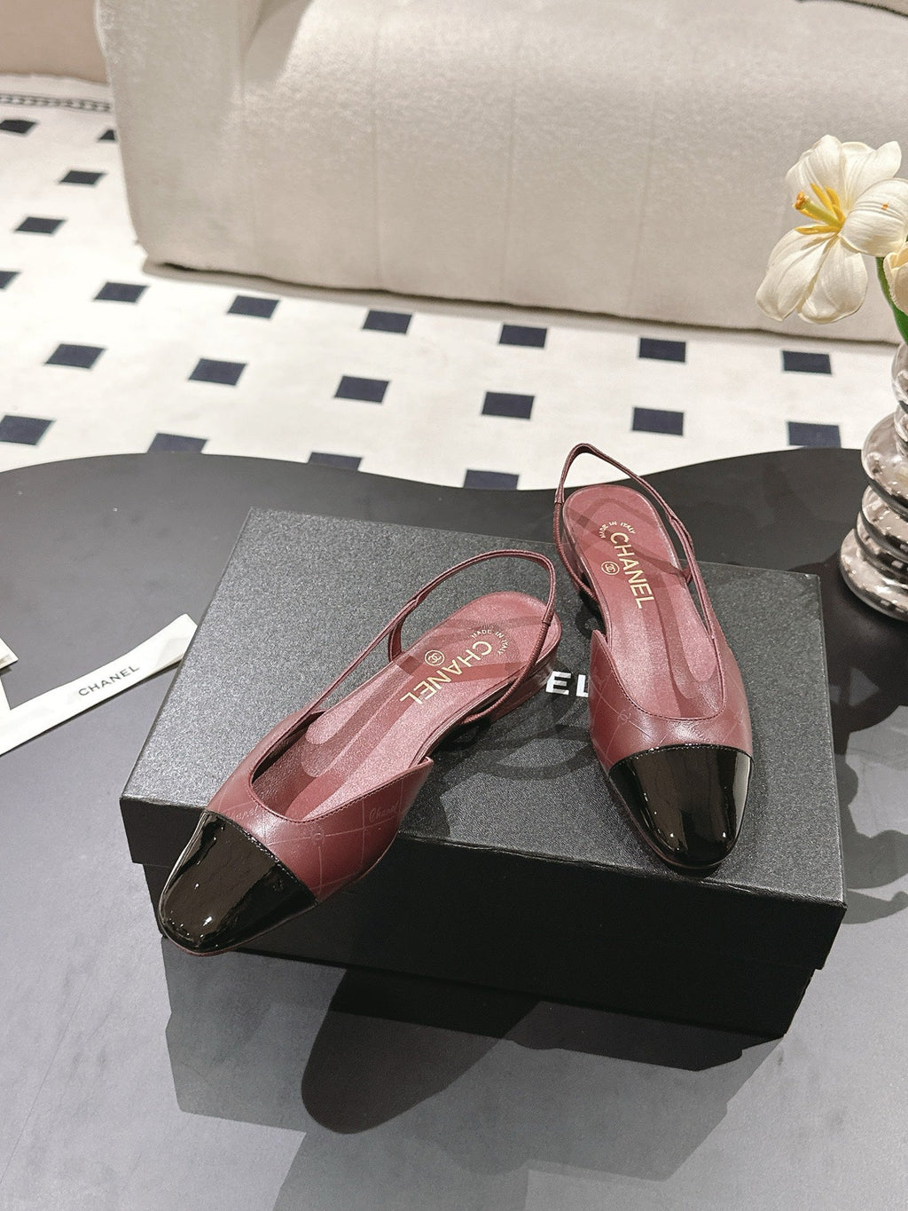 CC 25 Slingback Flats Red Emobossed Leather 237491