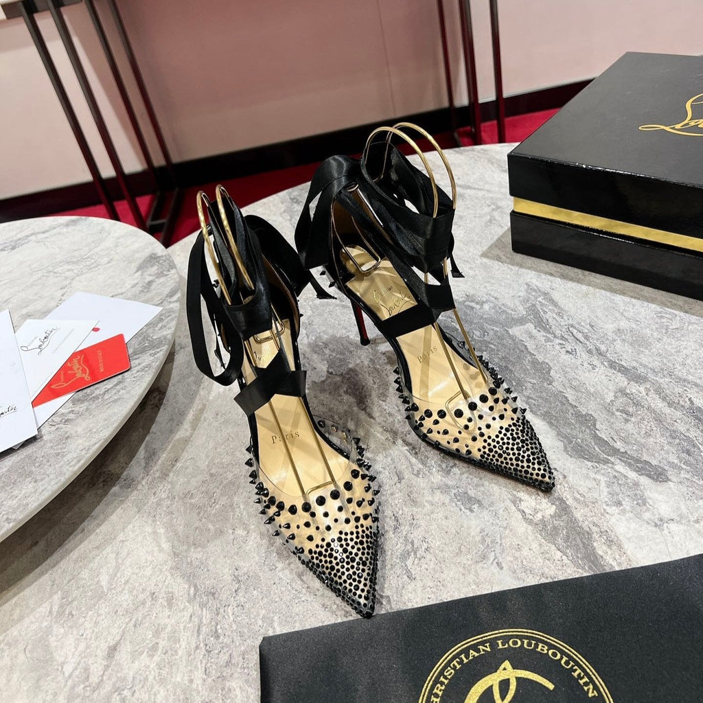 CL Mechante Reine Pumps 100mm Spike Patent PVC Black