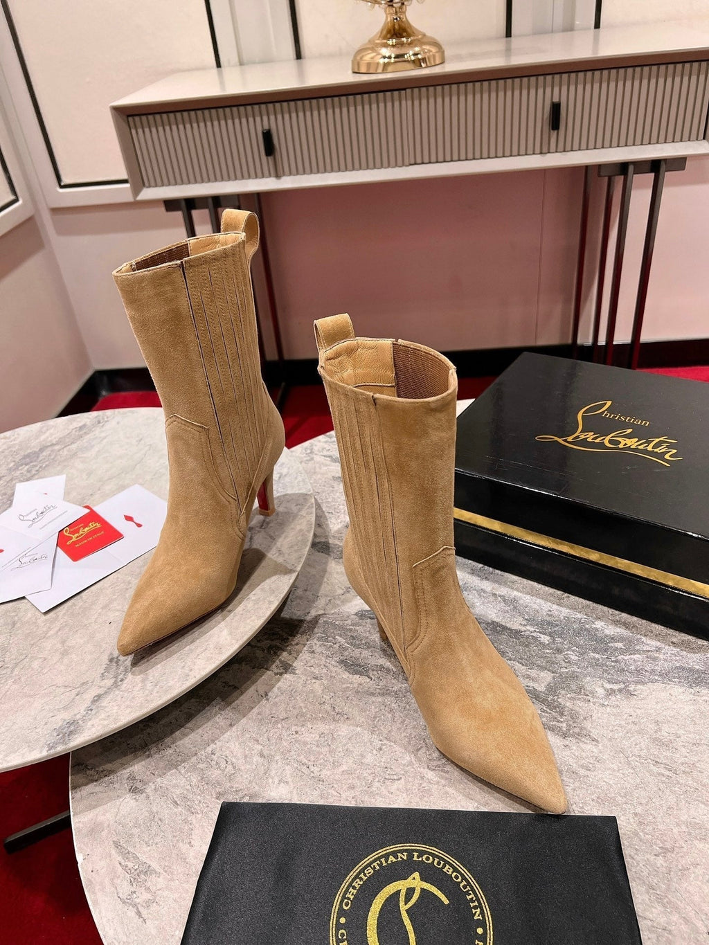 CL Santigag 85 Mm Low Boots Veau Velours Lionne