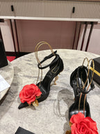 CL 25 Flower Bellarose Black Satin Fabric 346061