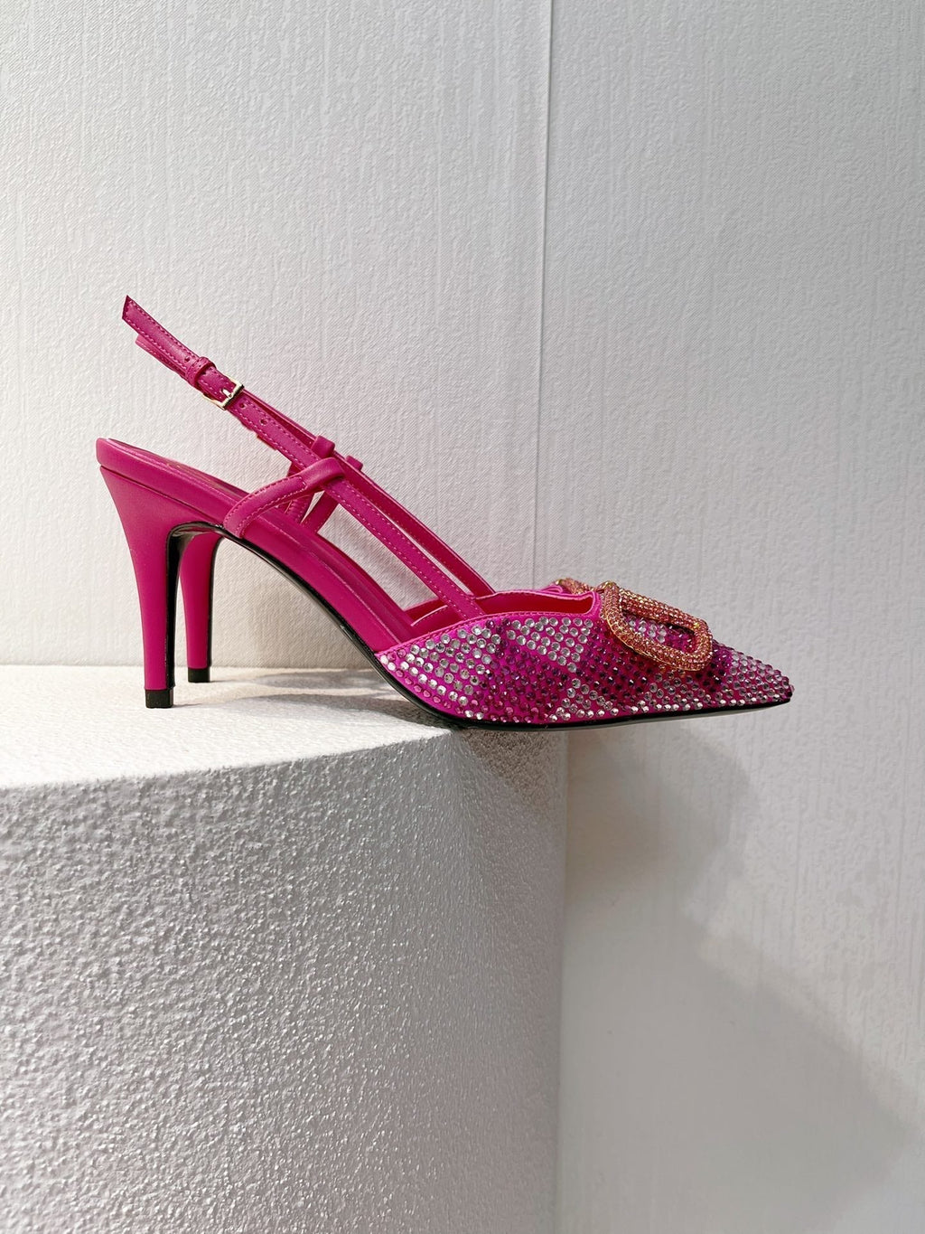 VT High Heeled Slingbacks Fuchsia Pink Sheepskin 292821