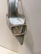 VT High Heeled Slingbacks Silver Sheepskin 292823